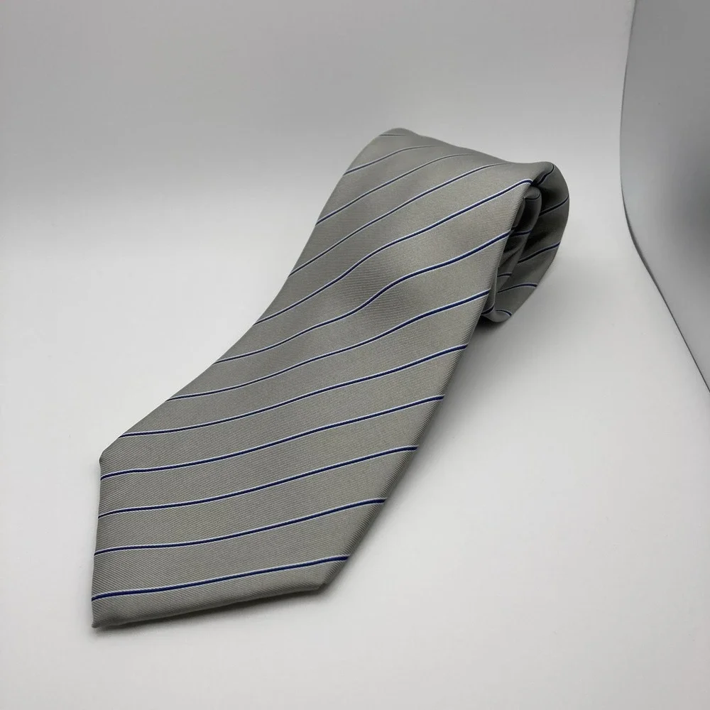 Carlo Colombo Men's Silk Neck Tie Silver‎ Blue Stripe Italy Made